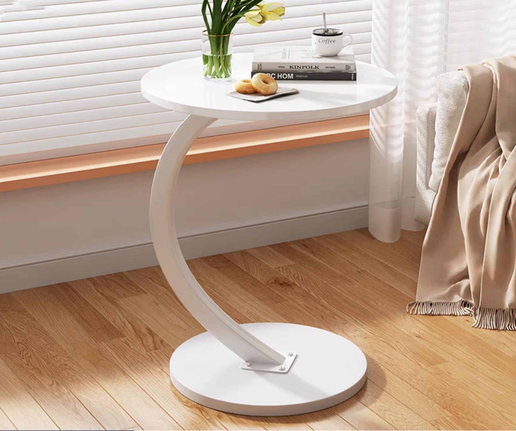 Petite Table D'appoint Ronde Blanche - 40x40x61 Cm - Design Minimaliste Et Léger Pour Salon, Chambre, Balcon
