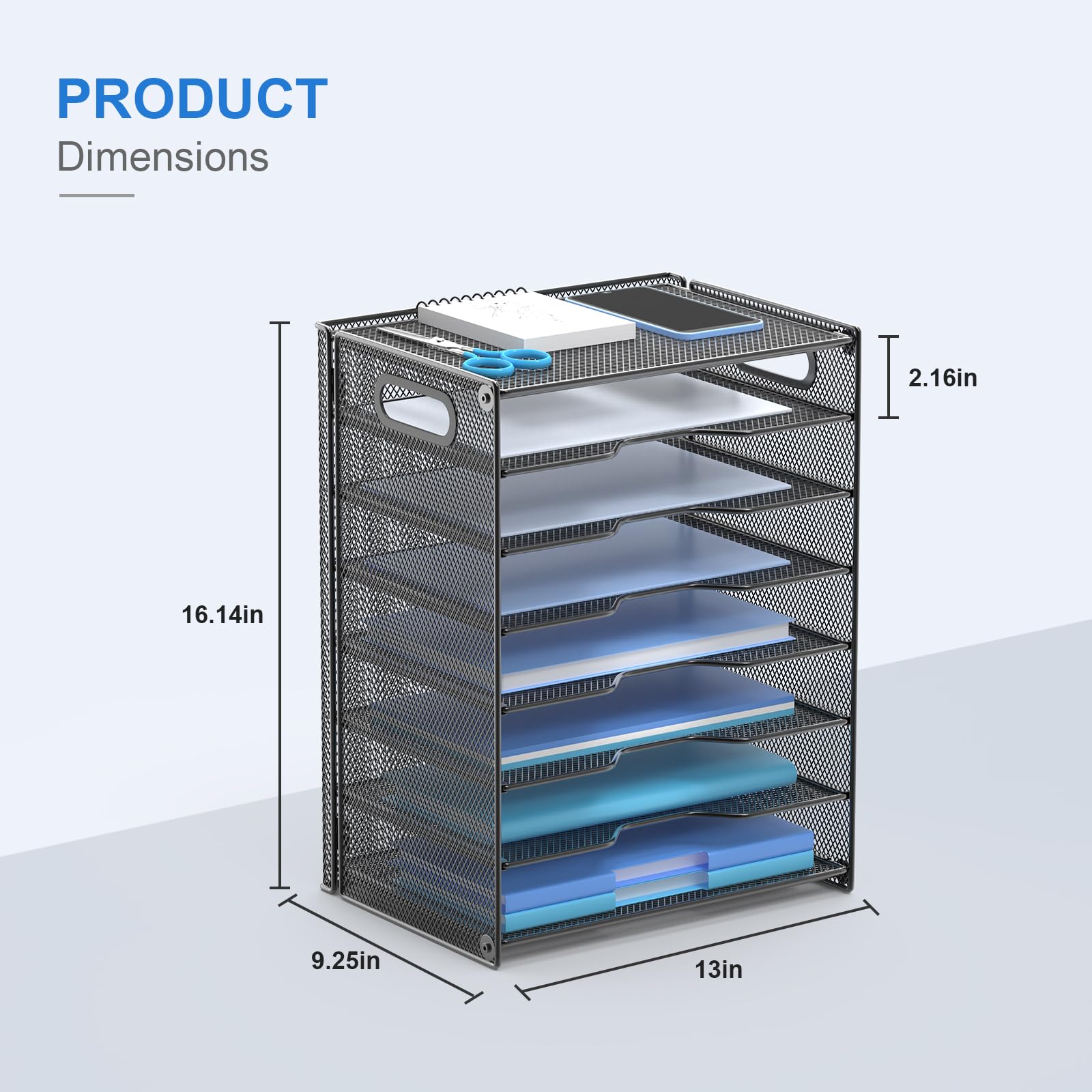 Inbox Zero 8 Tier Paper Letter Tray Organizer With Handles, Mesh Desk File Holder Storage Organization For Office School Desktop W115188992