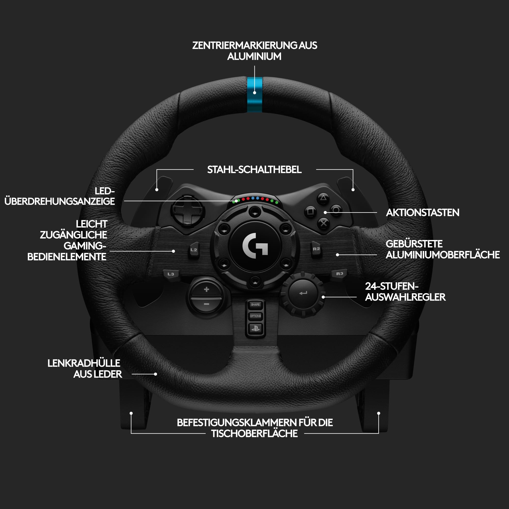 Logitech G G923 Racing Wheel und Pedale für Playstation & PC | TRUEFORCE bis 1000 Hz, reaktionsschnelle Führung, Doppelkupplung, fliegende Beschichtung. Für PS5, PS4, PC, Mac – Schwarz