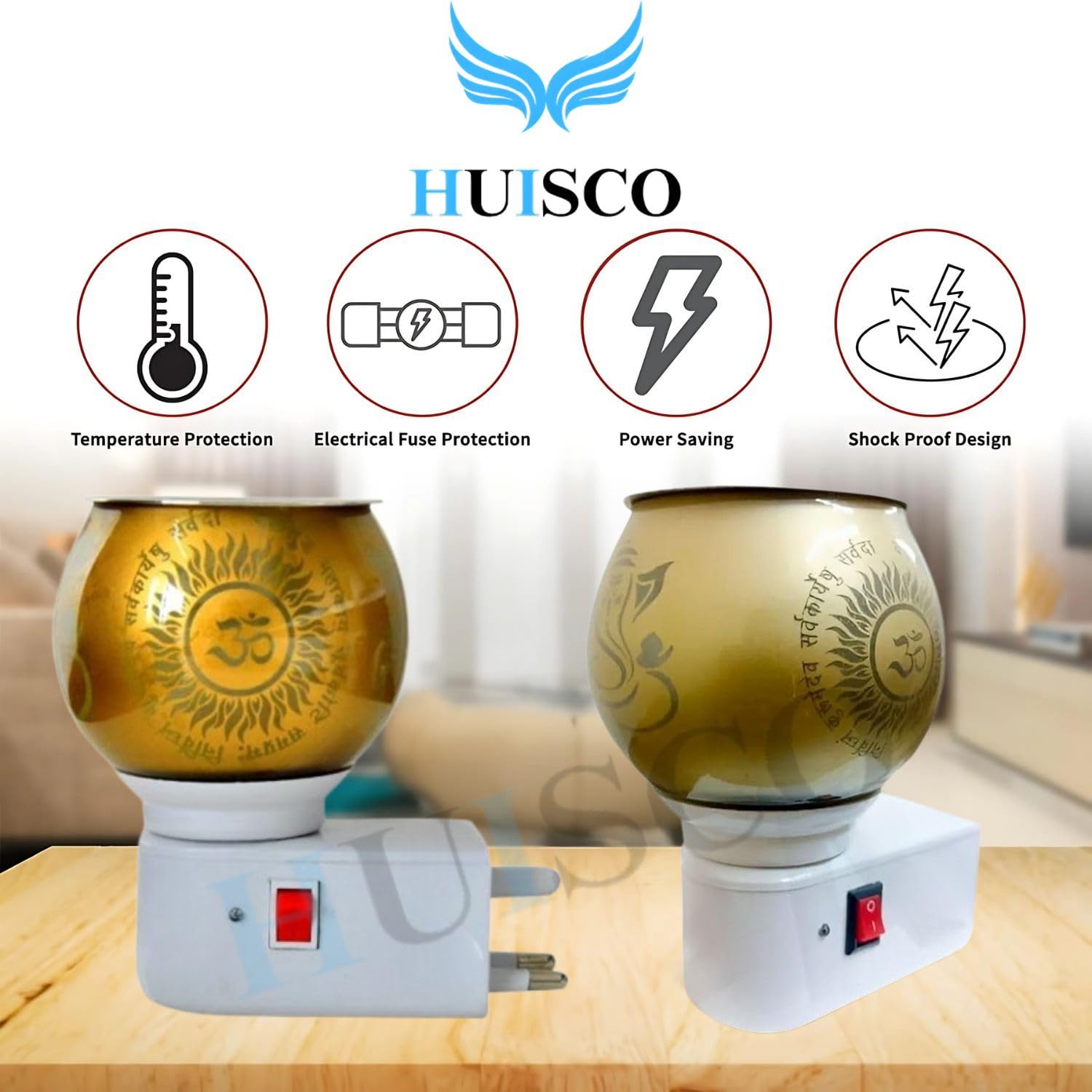 HUISCO Glass Kapoor Dani Electric Camphor Diffuser | Ganesh Ji & Om Design | Multipurpose Incense Aroma & Dhoop Burner | Electrical Night Lamp | Plugin Kapur Dani for Pooja Room Home Office and Temple 2