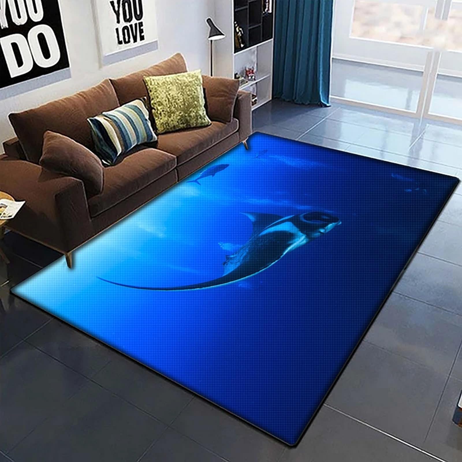 3D tapis pour salon et cuisine au motif biologique d'école de poissons 120x160cm