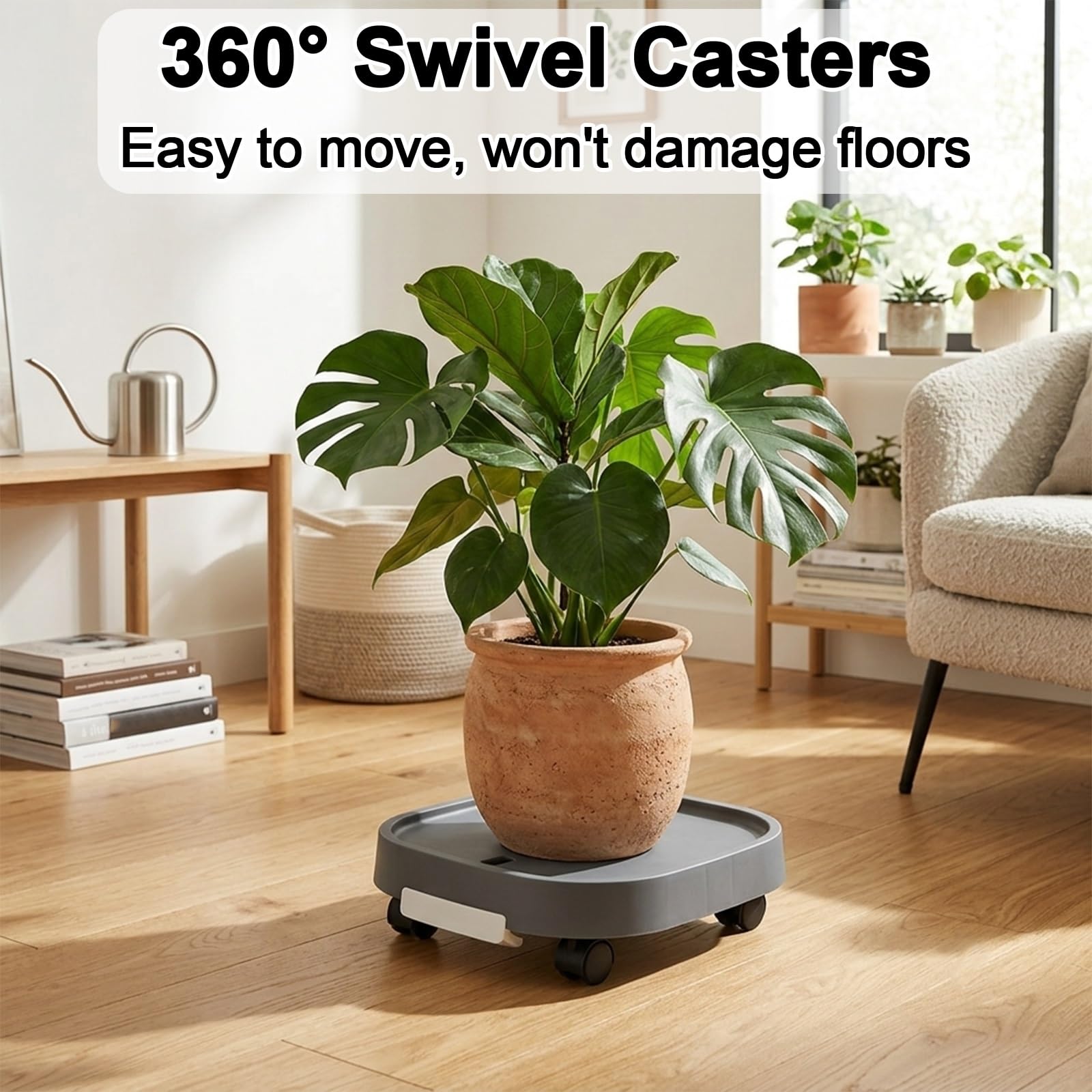 Carrello Portavasi con Ruote, Vassoio di Irrigazione con Cassetto | Carrello per Piante con Ruote Girevoli a 360° Portata 100kg per Giardino, Terrazzo(White,28x8.5cm/11x3.3in)