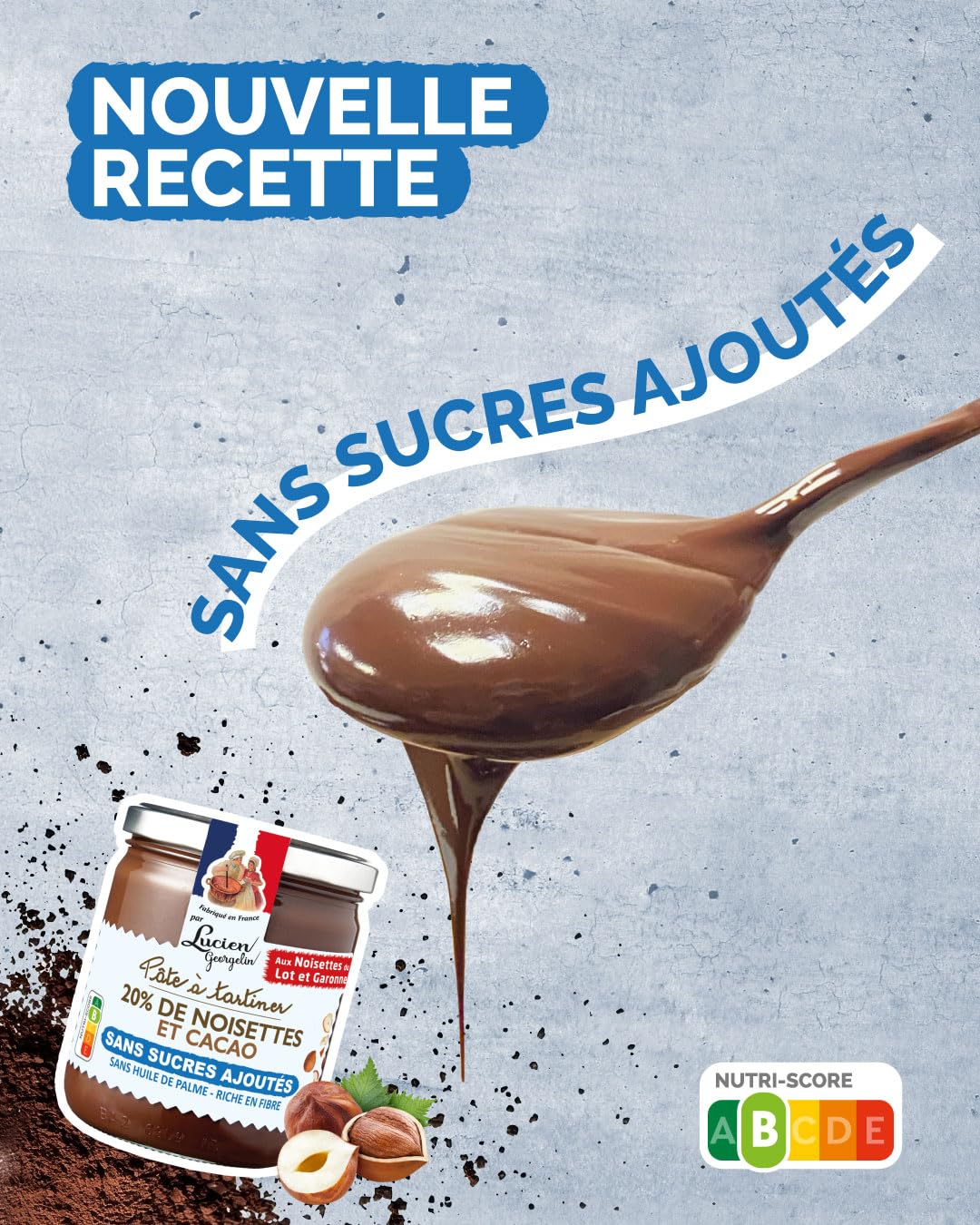 Lucien Georgelin Pâte à Tartiner Chocolat Sans sucre Ajouté 400g X6 | Nutriscore A