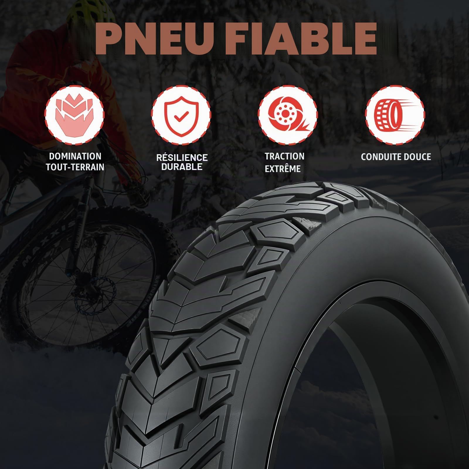 ZUKKA Pneus de VTT Fat Bike 20/26 x 4,0" - 20/26" - Robuste - Rainures profondes - Pliable - Remplacement tout terrain
