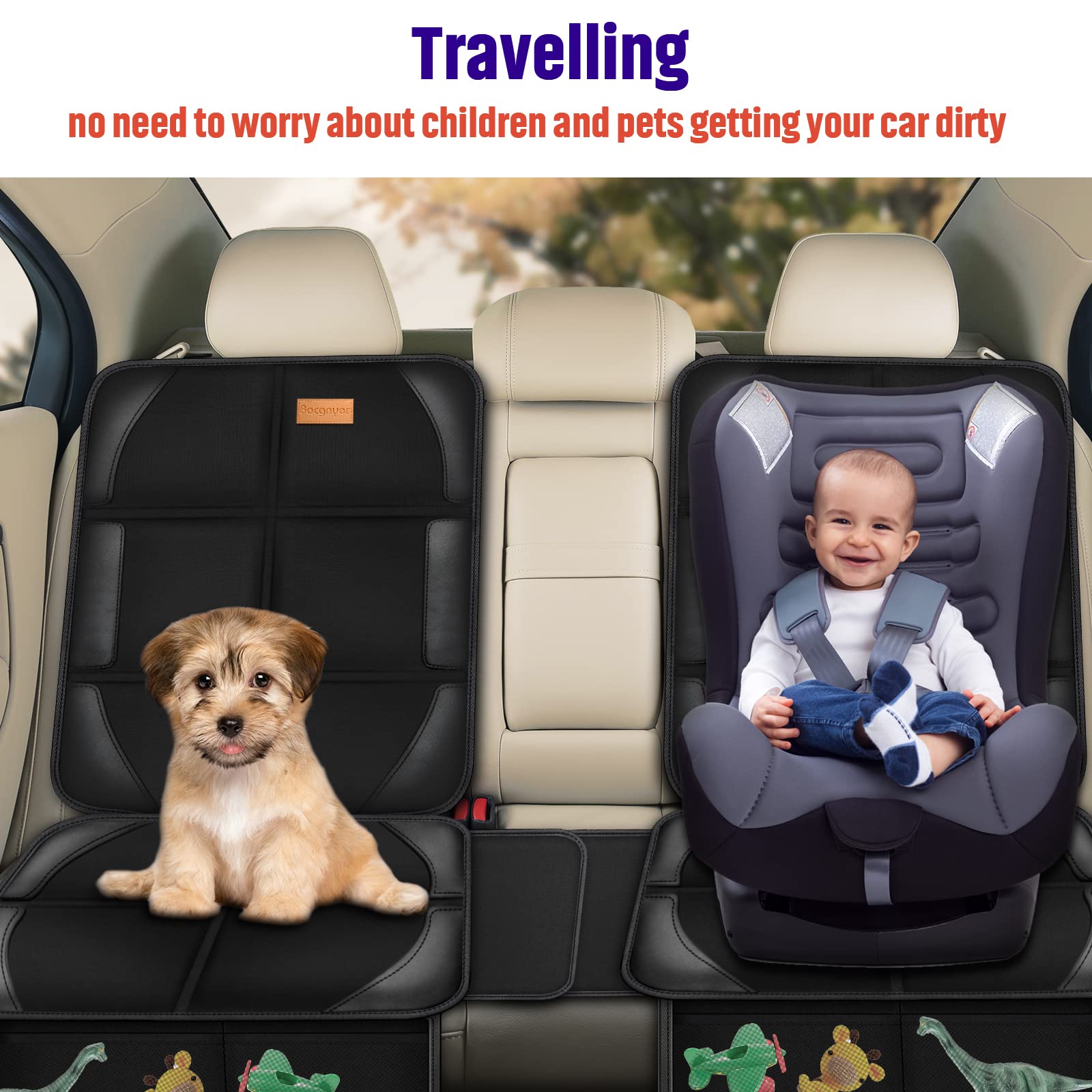 Bacgnyer Car Seat Protector, 2 Pack of Seat Protectors, Thickest Padded 600D Fabric Padding, Waterproof, Durable, Anti Slip Backing, Child Seat Protection, Suitable for Babies, Toddlers, Children