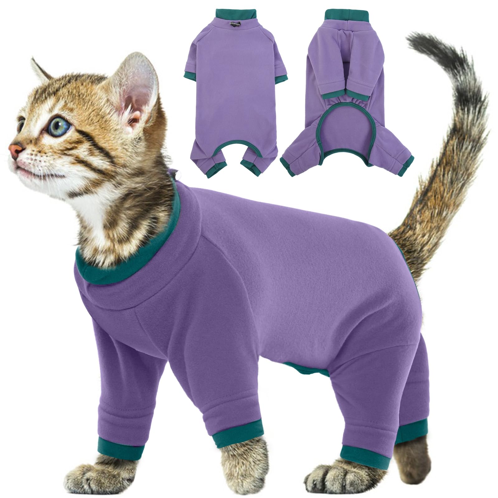 Katzenanzug Nach Op - Katzen Body für Operation Warmer Katzenanzug mit Langen Beinen Op Hemden für Katzen (Lila, S)