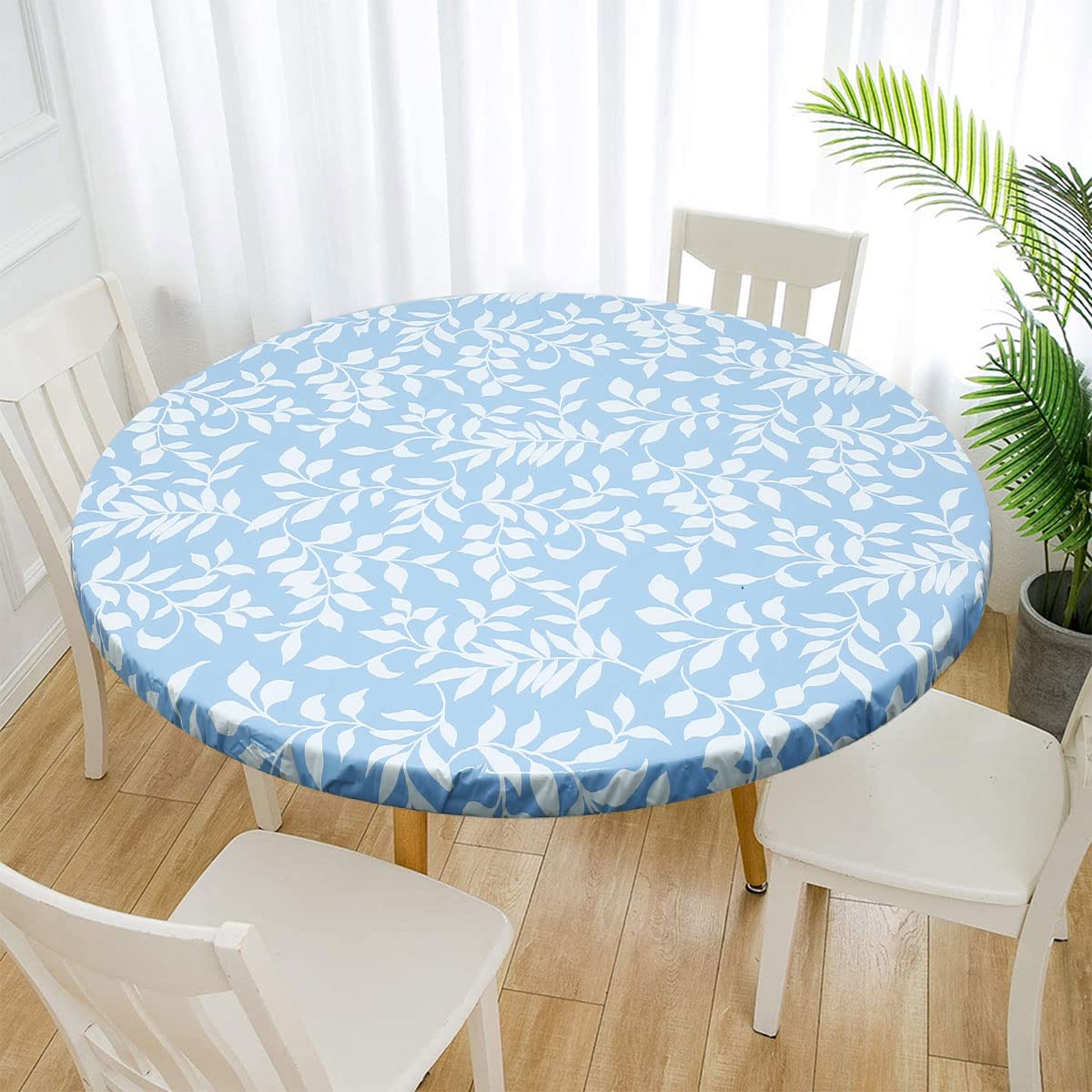 Caffney Elastic Edged Vinyl Fitted Tablecloth Flannel Backed & Elastic Edge Table Cover Indoor Outdoor Round Fitted Vinyl Table Cloth Oil & Waterproof Wipeable Table Protector 35-43"/43-55'' Diamet
