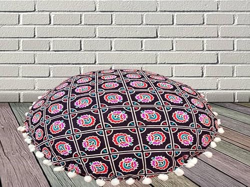 My Dream Carts 18 Inch Round Pillow “Cover Only” Psychedelic Mandala Floor Cushion Cover Small Flower Print Hippie Cotton Boho Pouf Case Home Décor #TOP6