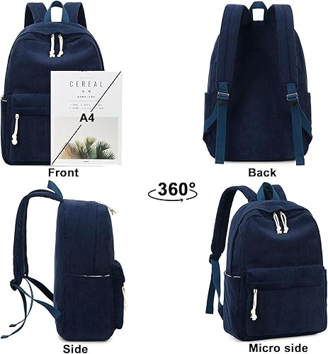 Miniatura 7 de Bluboon Mochila para niña y mujer, mochila escolar para computadora portátil, mochila de viaje, mochila floral, Pana Azul, Mochila de pana