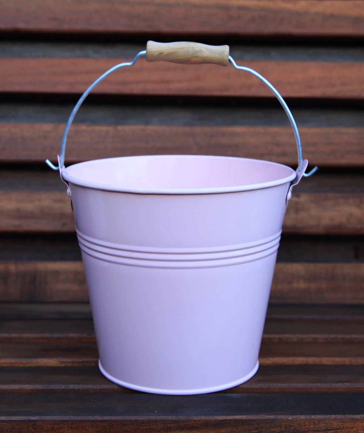 16CM METAL TIN HERB FLOWER BUCKET WITH WOODEN HANDLE POT PLANTER SWEET TREE (light pink)