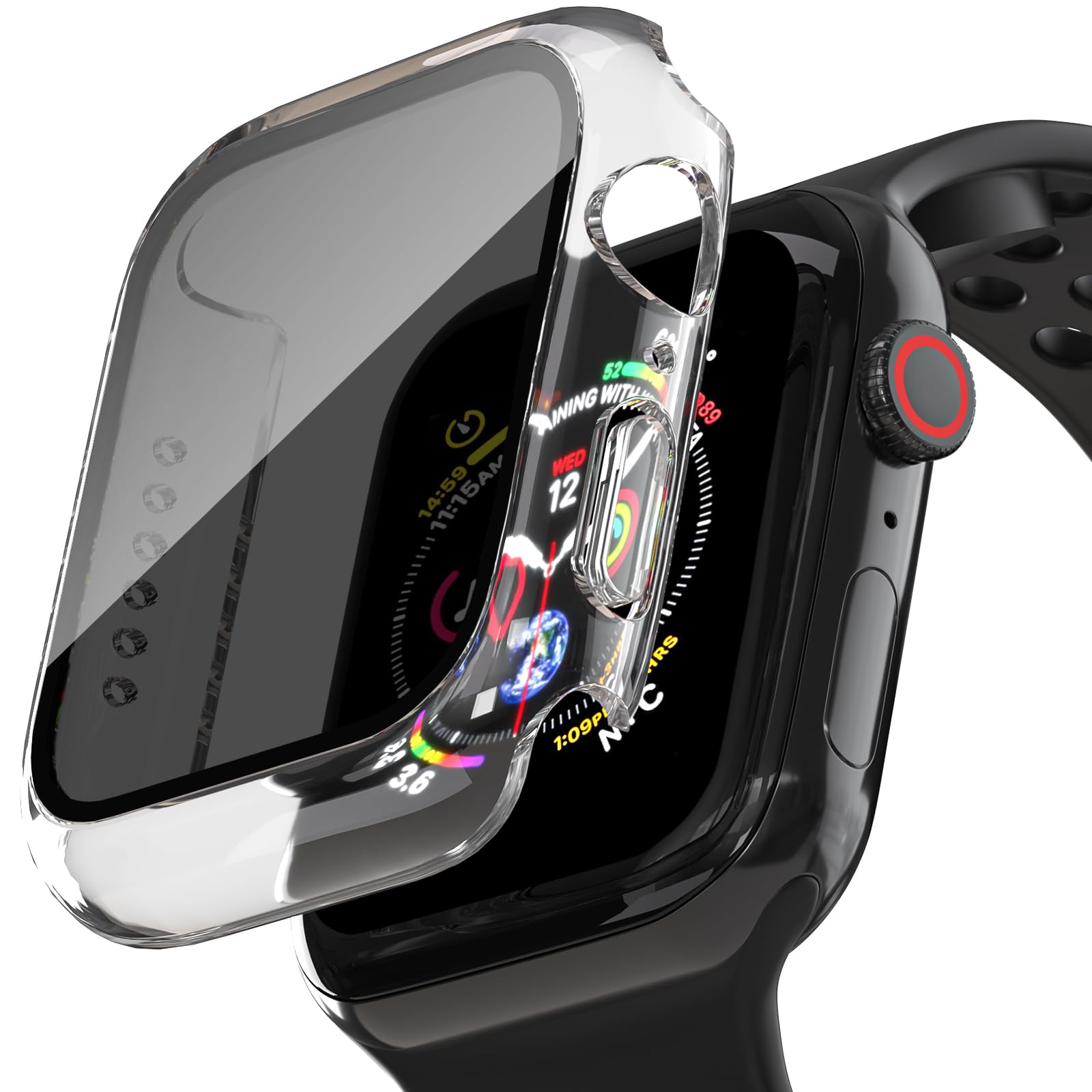 2 Pack Privacy Case for Apple Watch Screen Protector, Anti-Spy Tempered Glass Film Apple Watch Cover Hard PC Case Bumper for iWatch Series 6/5/4/SE 2/SE 3 - Clear/Clear 44mm