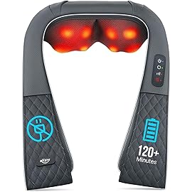 Cordless Shiatsu Neck Massager with Heat - Rechargeable Massager for Neck and Shoulder Pain with 8 Deep Kneading Nodes, Back Massager for Home Office Outdoor - Christmas Gifts for Mom Dad Men Women