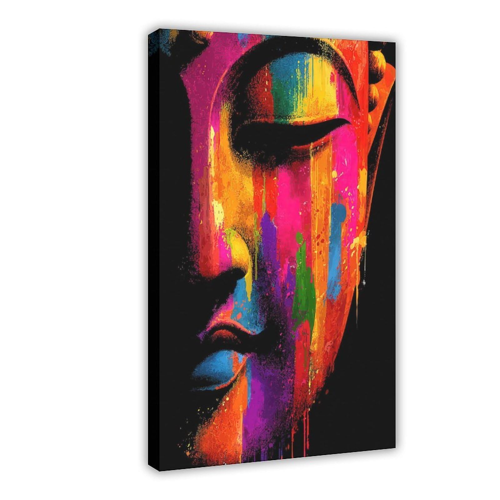 Pyberon Rainbow Buddha Statue Poster Canvas Poster Bedroom Decor Landscape Office Room Decor Gift 24" L X 36" W