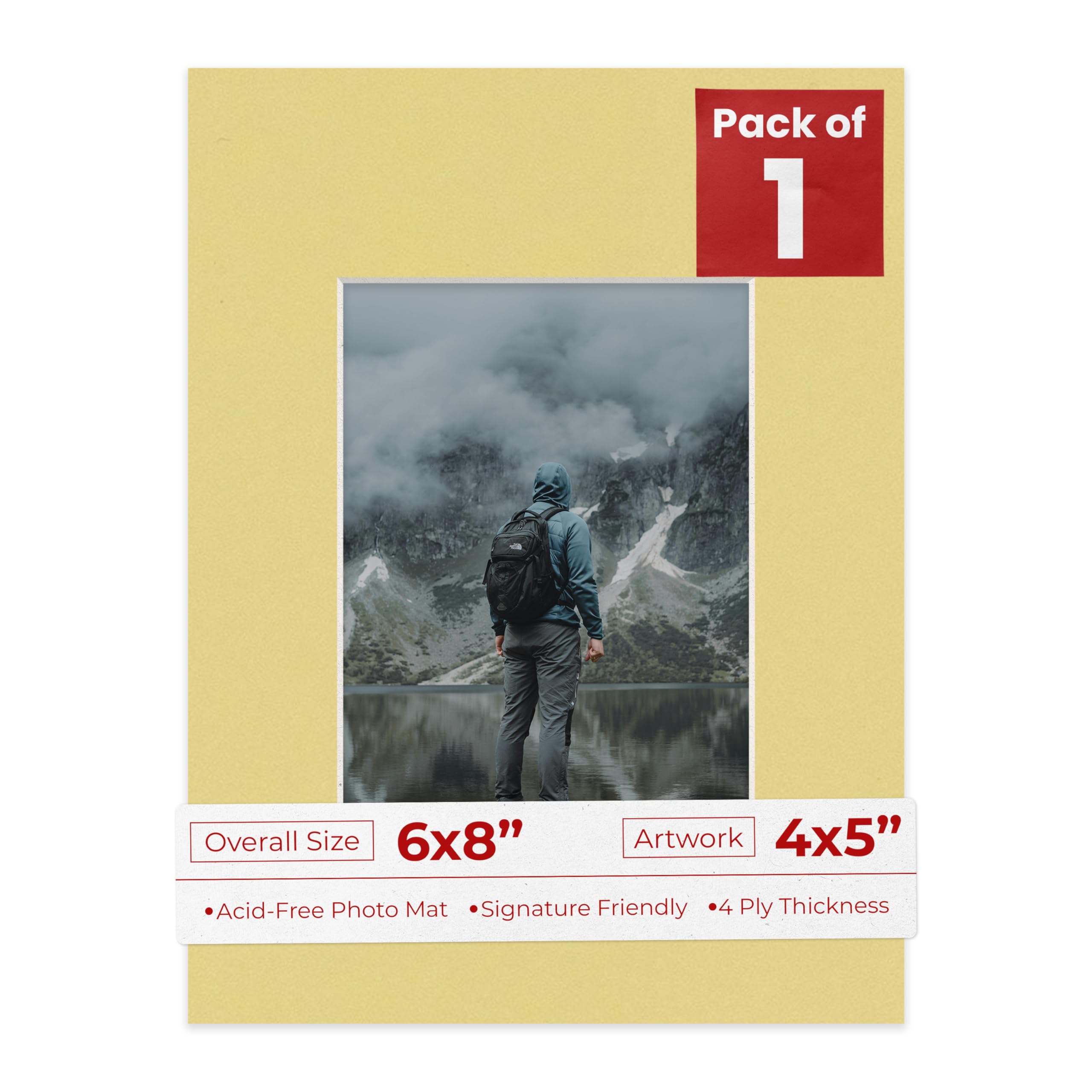 6x8 Mat Bevel Cut for 4x5 Photos - Acid Free Soft Yellow Precut Matboard - For Pictures, Photos, Framing - 4-ply Thickness-image-3