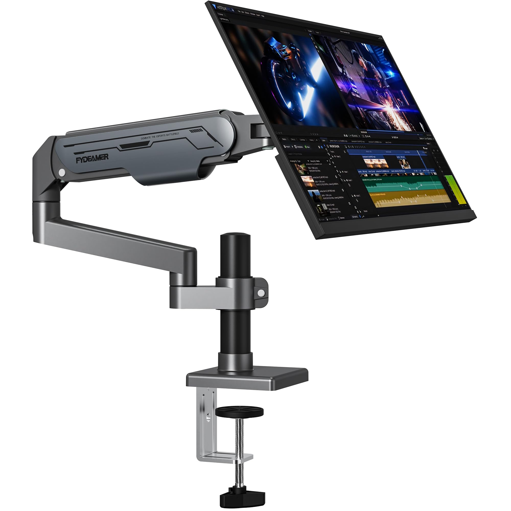 Fydeamer Soporte para monitor con resorte de gas individual para monitor de 17-32 pulgadas hasta 9 kg, soporte de pantalla con ajuste de altura e inclinación, soporte de escritorio VESA con dos tipos