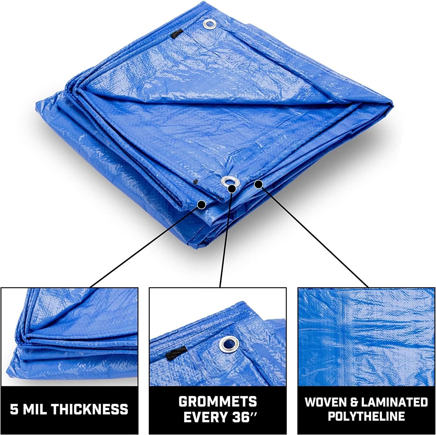 Smile 9FT X 6FT Tarpaulins 120 GSM Virgin HDPE Sheet Tirpal Tadpatri Tharpai Thadika Waterproof Blue Color Extra Strong, Reinforced Eyelets, UV Resistant (120 GSM, 9X6 FT) — Amazon image 3