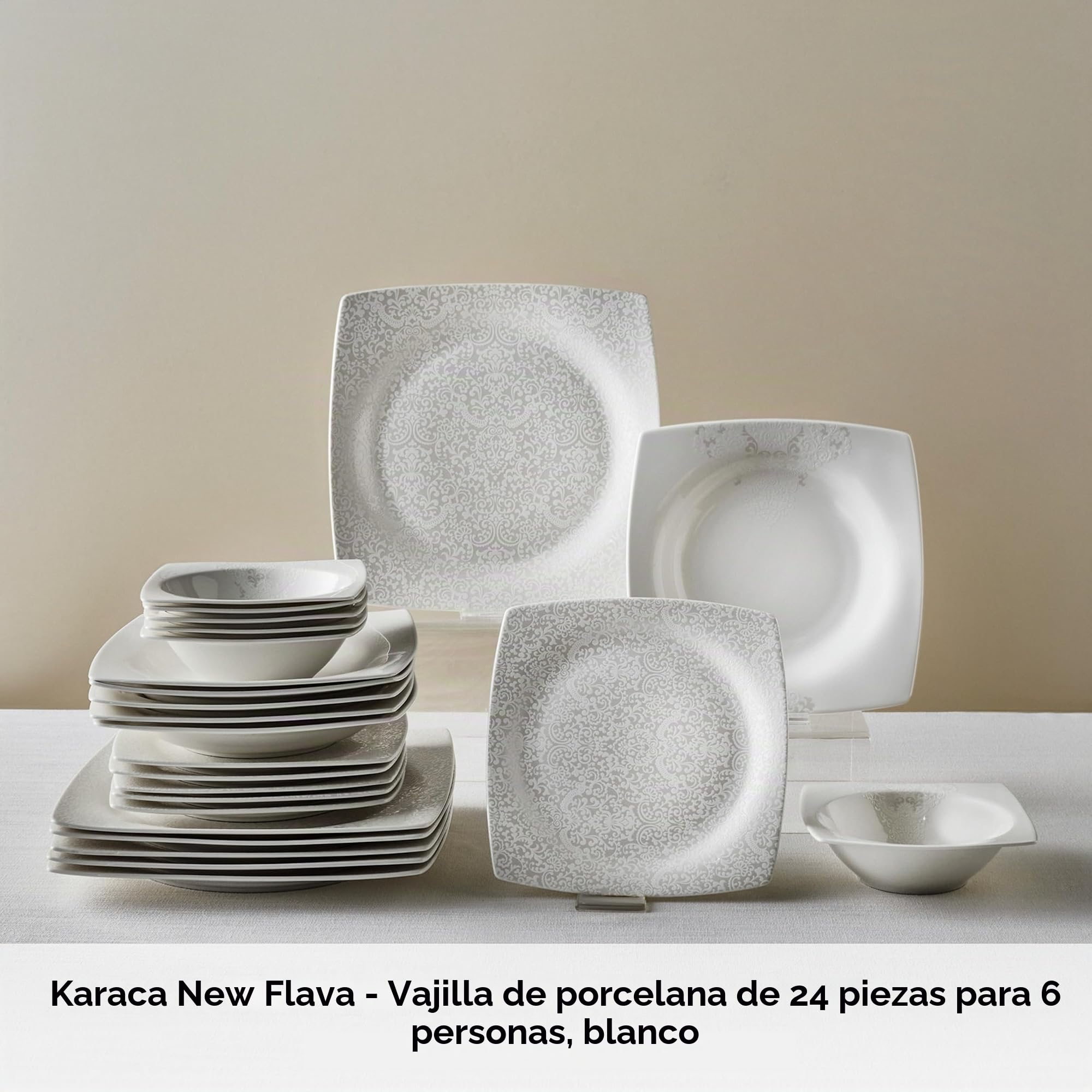 Karaca New Flava - Vajillas Completas para 6 Personas Porcelana - Juego de Platos Vajilla Blanca 24 Piezas con Platos de Servicio, Hondos, Postre y Boles