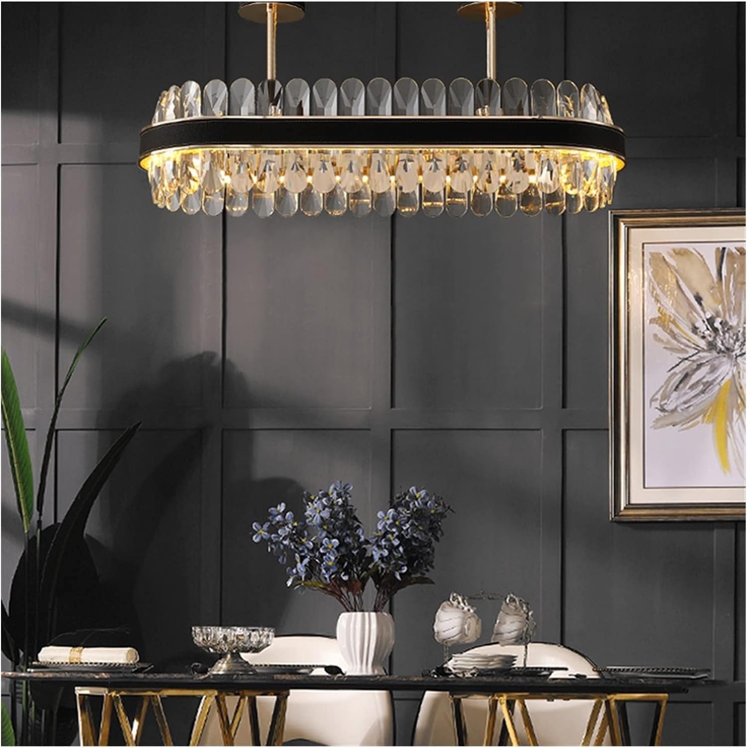 Lámpara de araña de cristal moderna, lámpara grande, redonda, colgante, villa, LED dorado, colgante, interior, salón, comedor, ., decoración del hogar, lámpara, L90cm-ovalada ,Lámparas de techo Chande