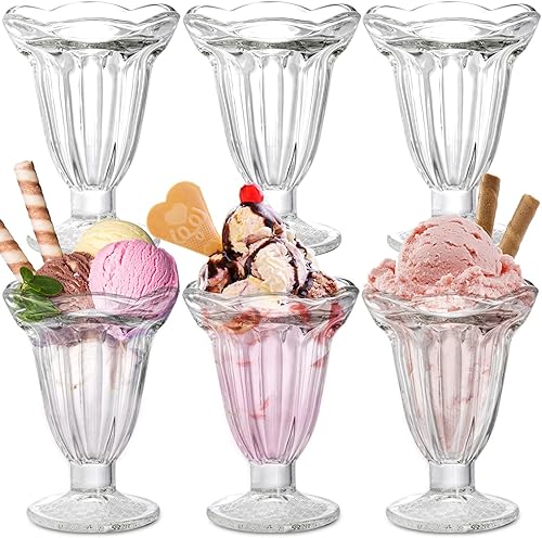 ZENFUN Paquete de 6 tazas de cristal de tulipán Sundae 67 onzas de batidos transparentes con pies de helado juego de cuencos de postre para sorbete