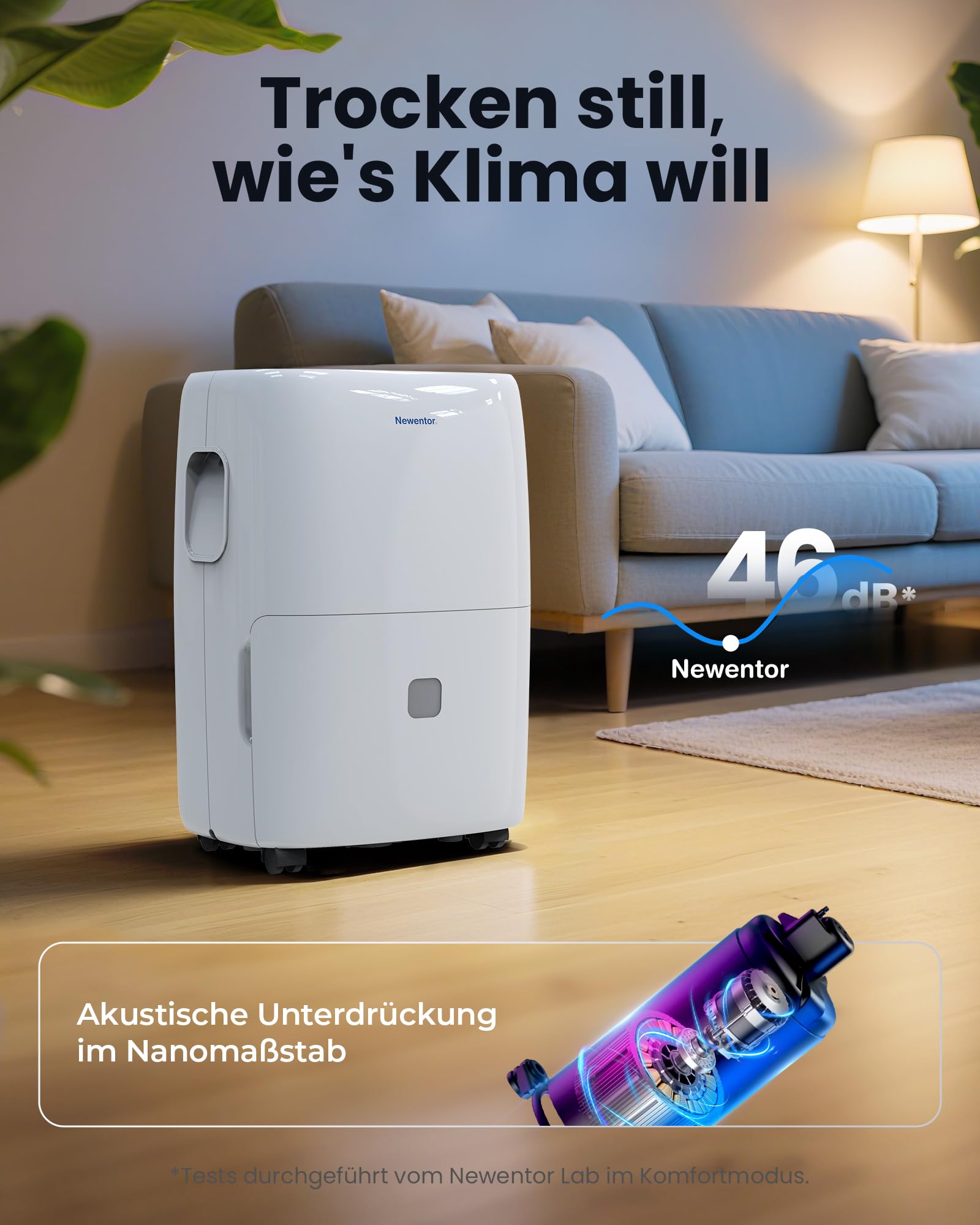 Newentor Luftentfeuchter elektrisch 25L, Entfeuchter elektrisch keller, Raumentfeuchter elektrisch, Dehumidifiers for home für 215m³/80m², mit Timer, Filter und 1M Ablaufschlauch, 10 J. Gar.