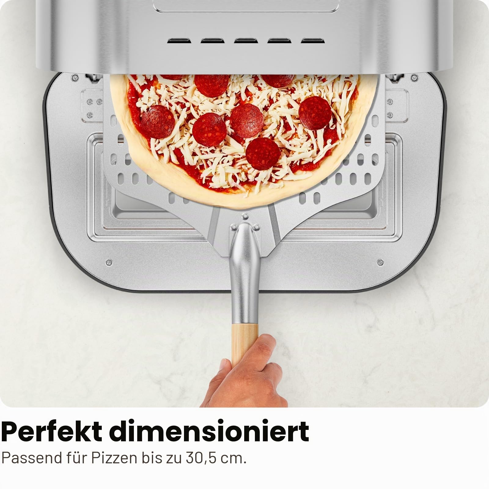 CHEFMAN Pizzaofen für den Innenbereich – macht 30,5 cm große Pizzas in Minuten, erhitzt bis zu 426.7 °C – Elektrischer Pizzabereiter mit 5 Touchscreen-Voreinstellungen, Pizzastein und Schäler im