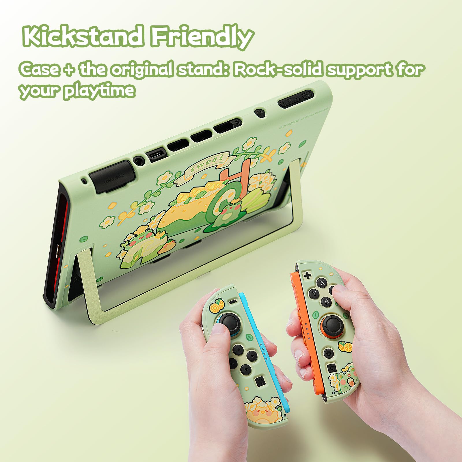 GeekShare Custodia protettiva compatibile con Switch 2, cover rigida in PC sottile agganciabile progettata per console di gioco Switch 2 e controller JC Handle - Matcha Froggy