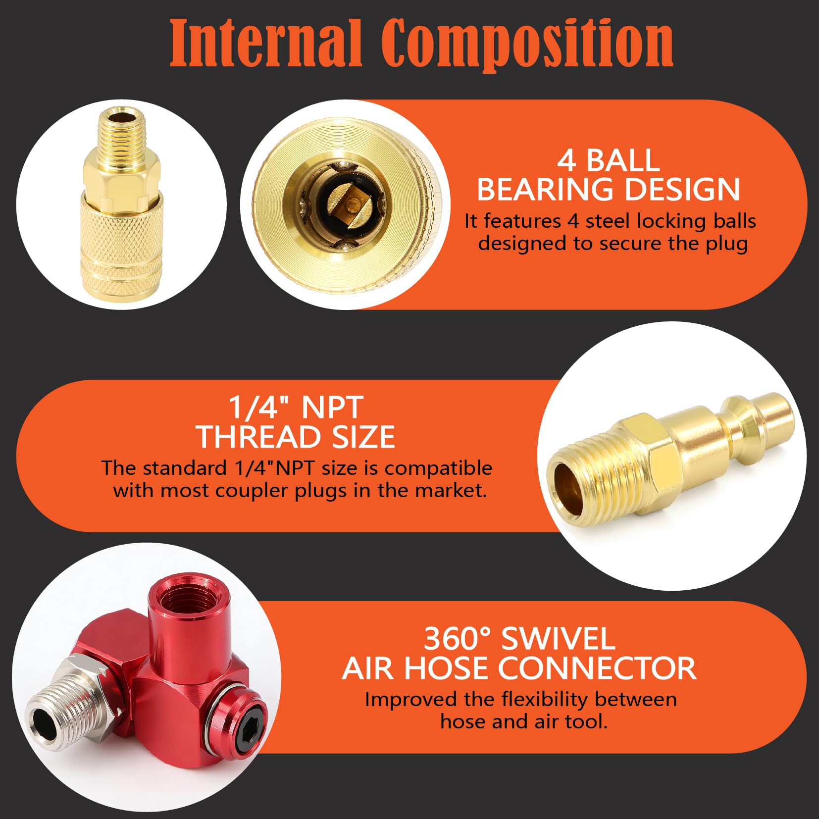 54 pezzi 1/4 "NPT Air Coupler & Plug Kit,Maschio Femmina Quick Connect Air
