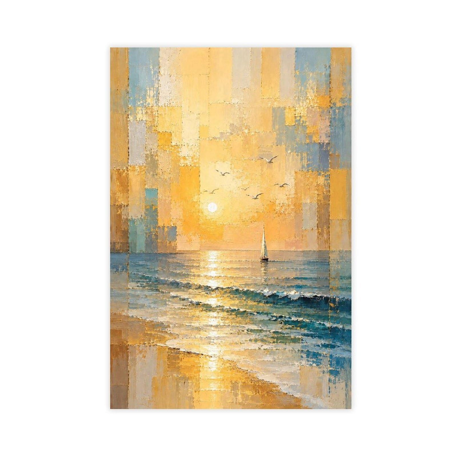 Jfecth Unframe-Style Sunset Seascape Poster Canvas Poster For Dorm Room Decor Gift