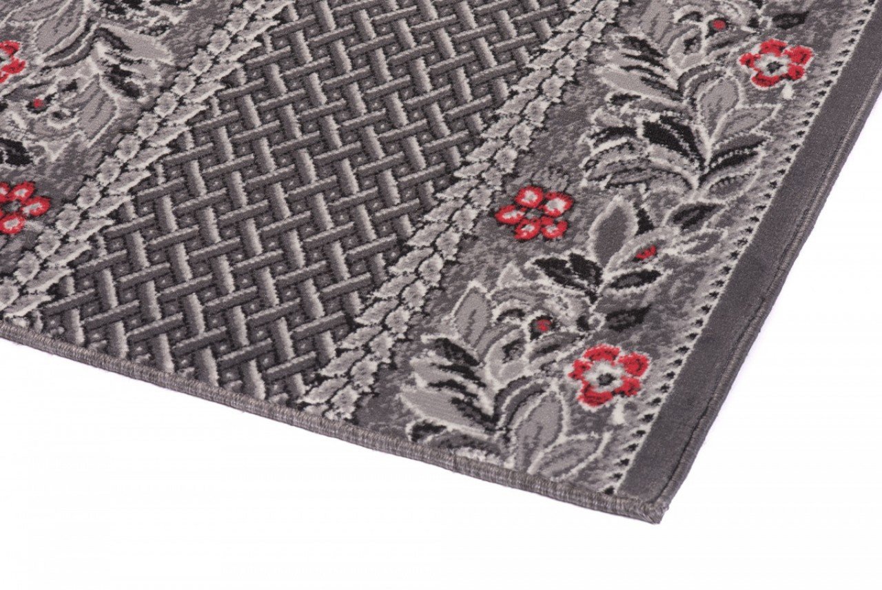 TAPISO Dream Läufer Teppich Flur Brücke Modern Blumen Floral Streifen Abstrakt Muster in Grau Creme Rot Korridor Wohnzimmer ÖKOTEX 60 x 400 cm
