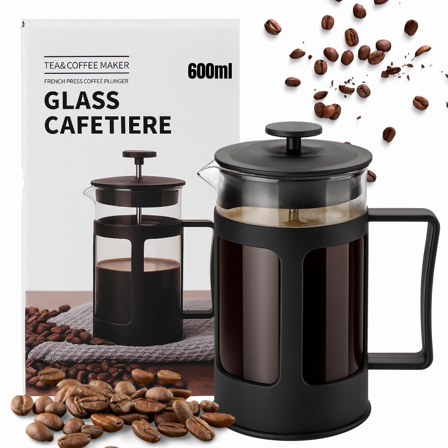 GOMARKET 600ml Cafetiere, 3-4Cup French Press Large 4Cup Coffee Maker & Pot