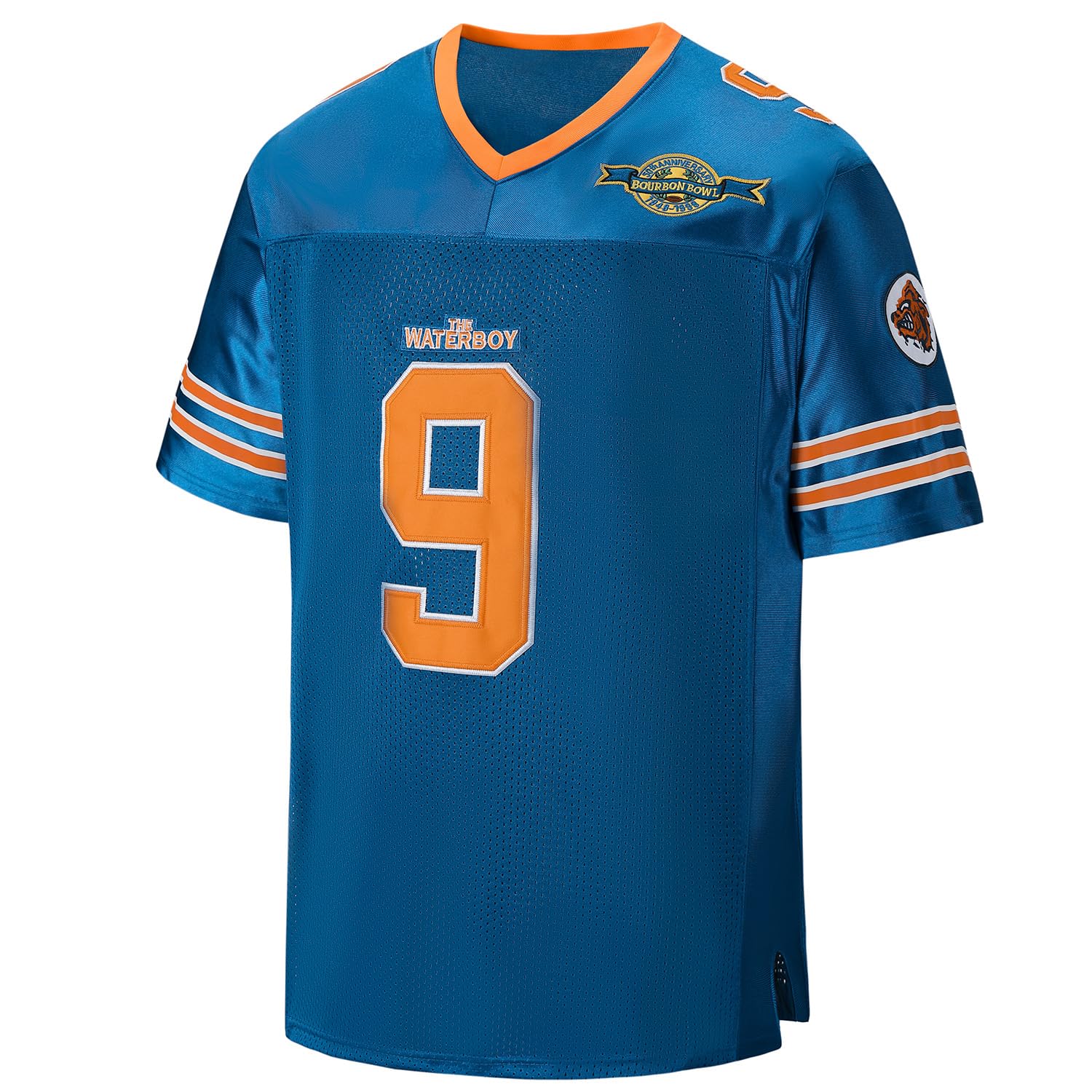 kioken Waterboy Jersey Bobby Boucher #9 Adam Sandler Mud Dogs Bourbon Bowl Football Jerseys, Blue, Medium