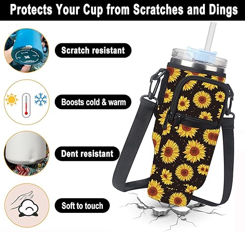 Miniatura 3 de Aoderda Soporte para botella de agua con correa y bolsillo para teléfono Stanley de 40 onzas con asa de neopreno para botella de agua, soporte para