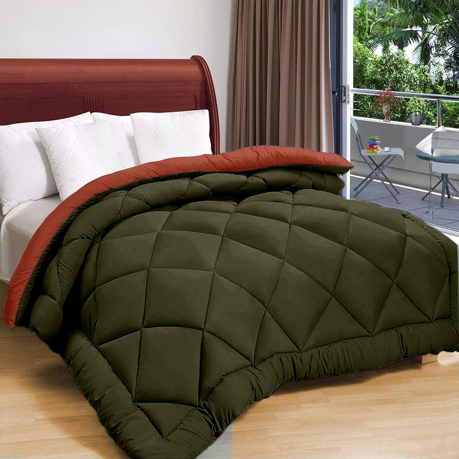 Status Contract Reversible Solid Comforter Summer AC Blanket/Double Bed Blanket for Winter/Double/GSM- 220/SIZE -220 x 215 cm (Bold Green-Maroon)