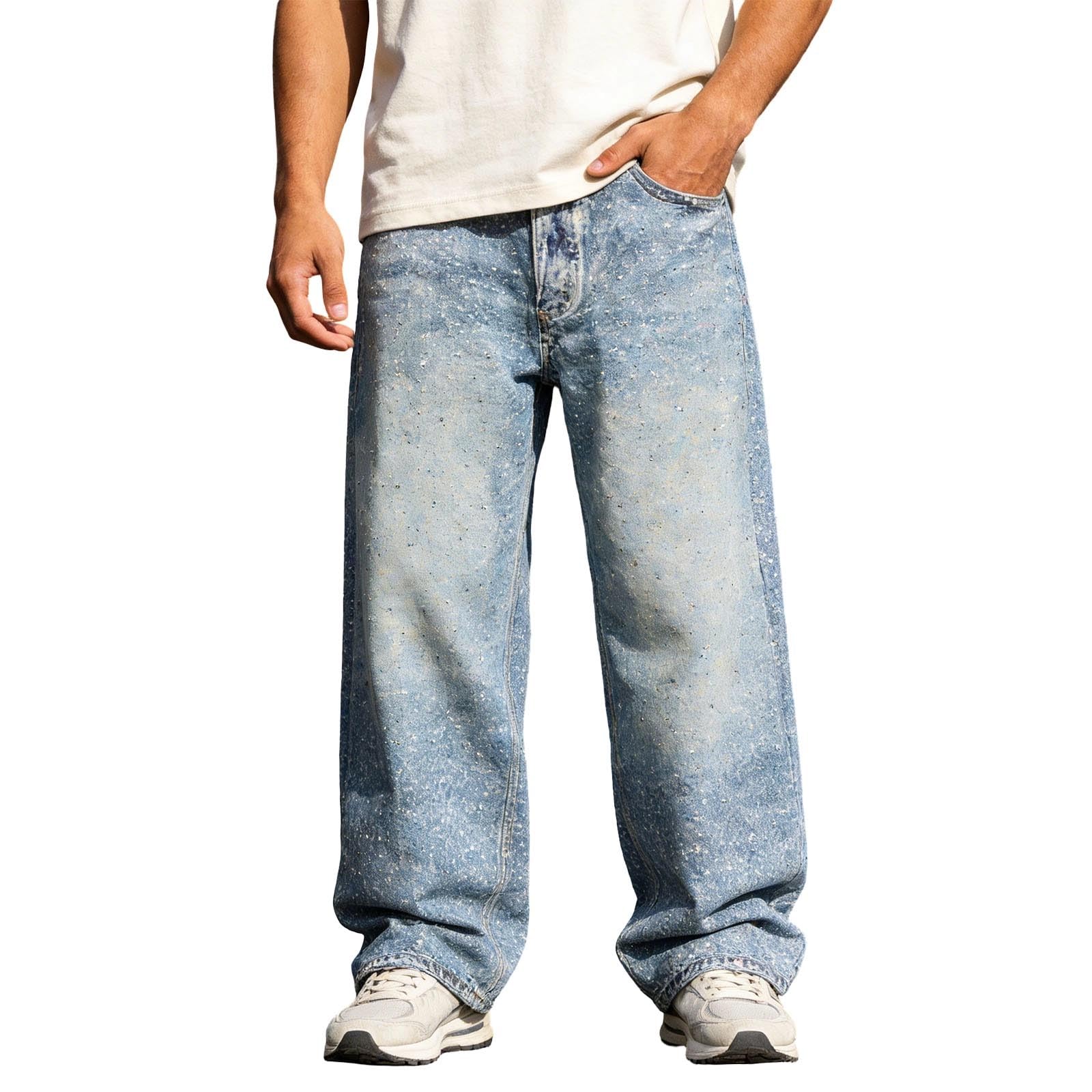 Jeans Men's High Street Jeans with Glitter Stones Sequins Casual Trousers Y2K Glitter Jeans Look Casual Comfortable Denim Trousers Wide Straight Trousers with Worn Hip Hop Streetwear, O Blue, M