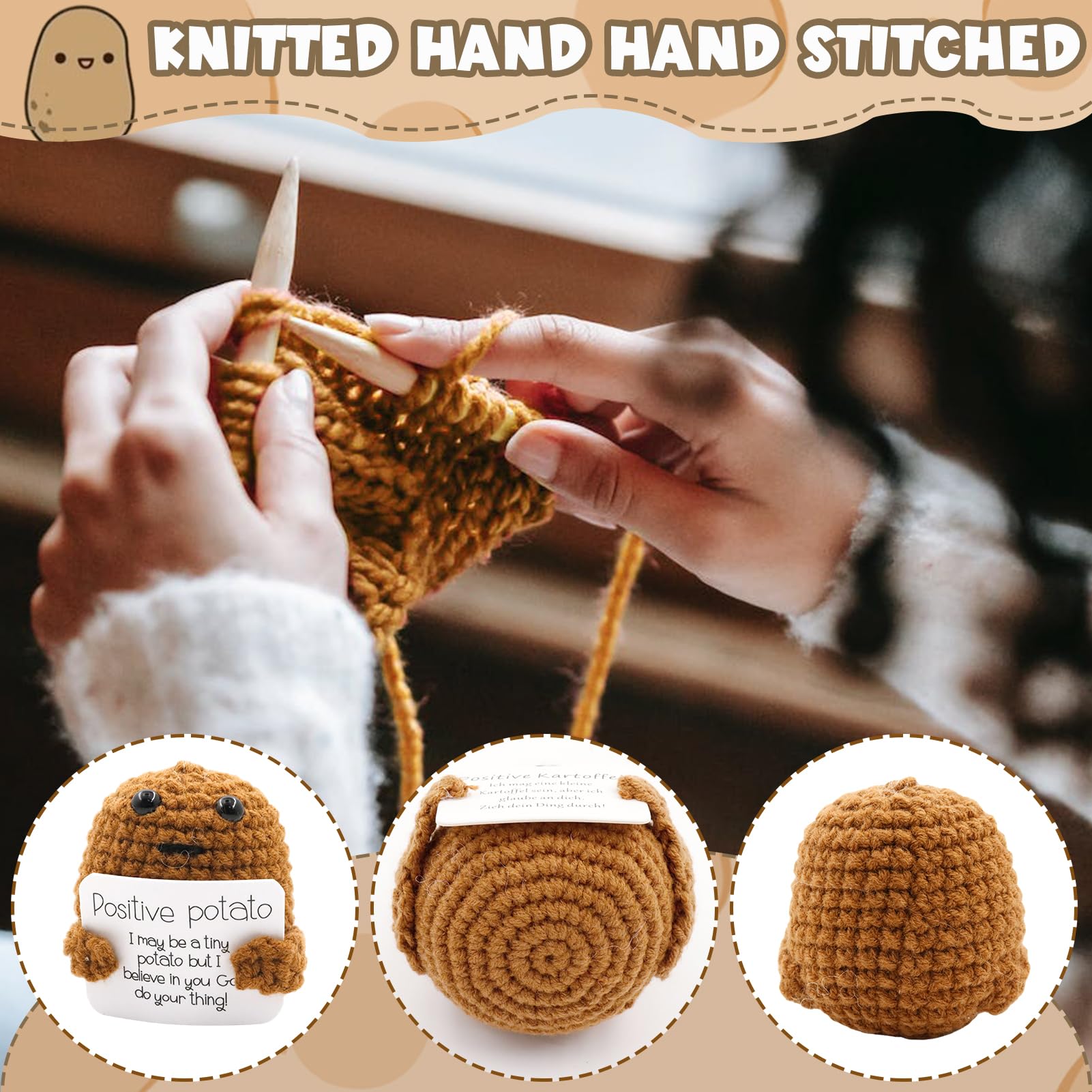 Meanju Mini Positive Potato,7cm Bambola di Patate Peluche Maglieria,Patata Positiva Lavorata a Maglia Carina Creativa Positive Potato per Regali di Compleanno per Incoraggiamento (A3) - 5