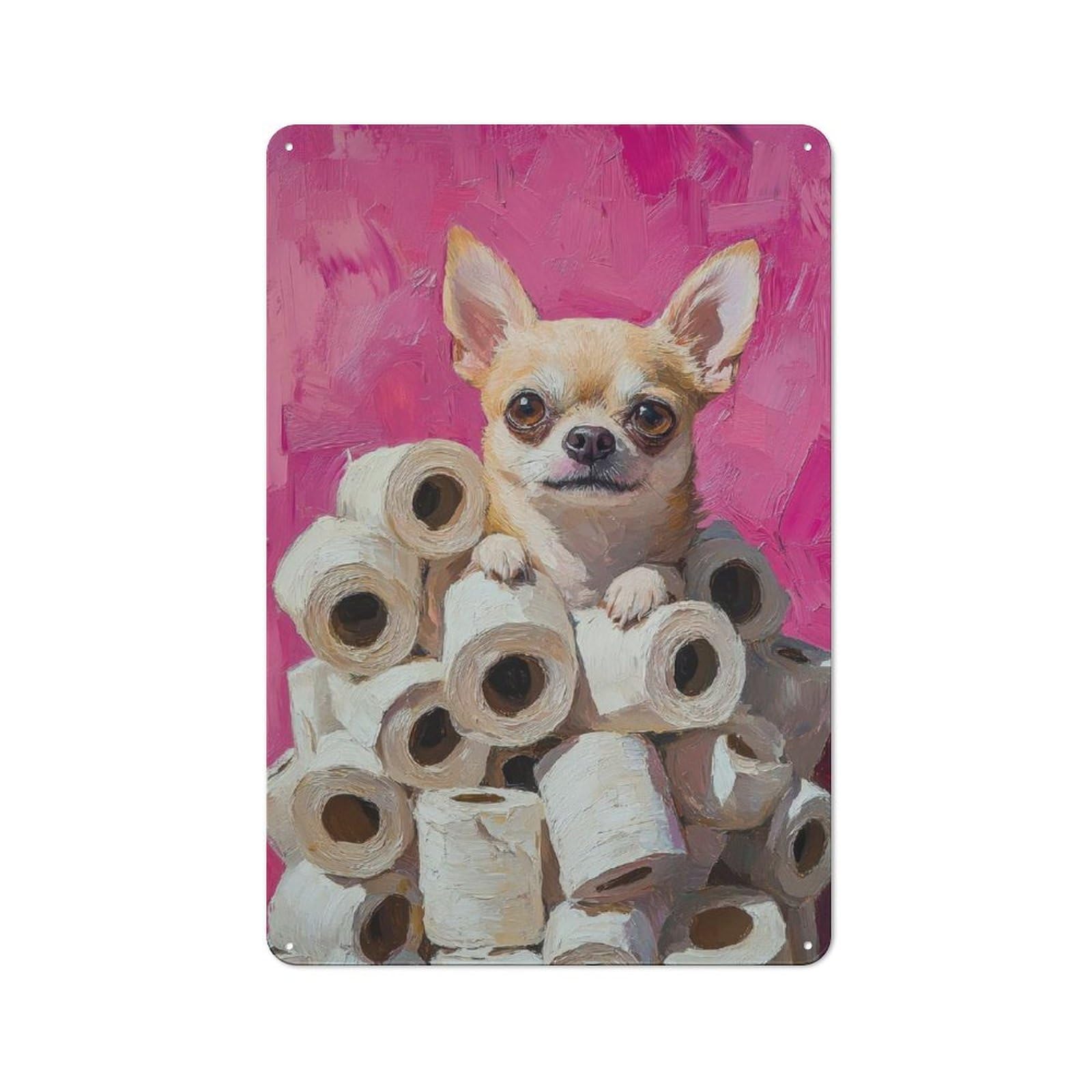 Junmoney Chihuahua On Toilet Paper Mountain Painting Retro Metal Wall Sign 30X20cm With Chihuahua Toilet Humor For Living Room Wall, Housewarming Wall Decor For People Furnishing Living Room