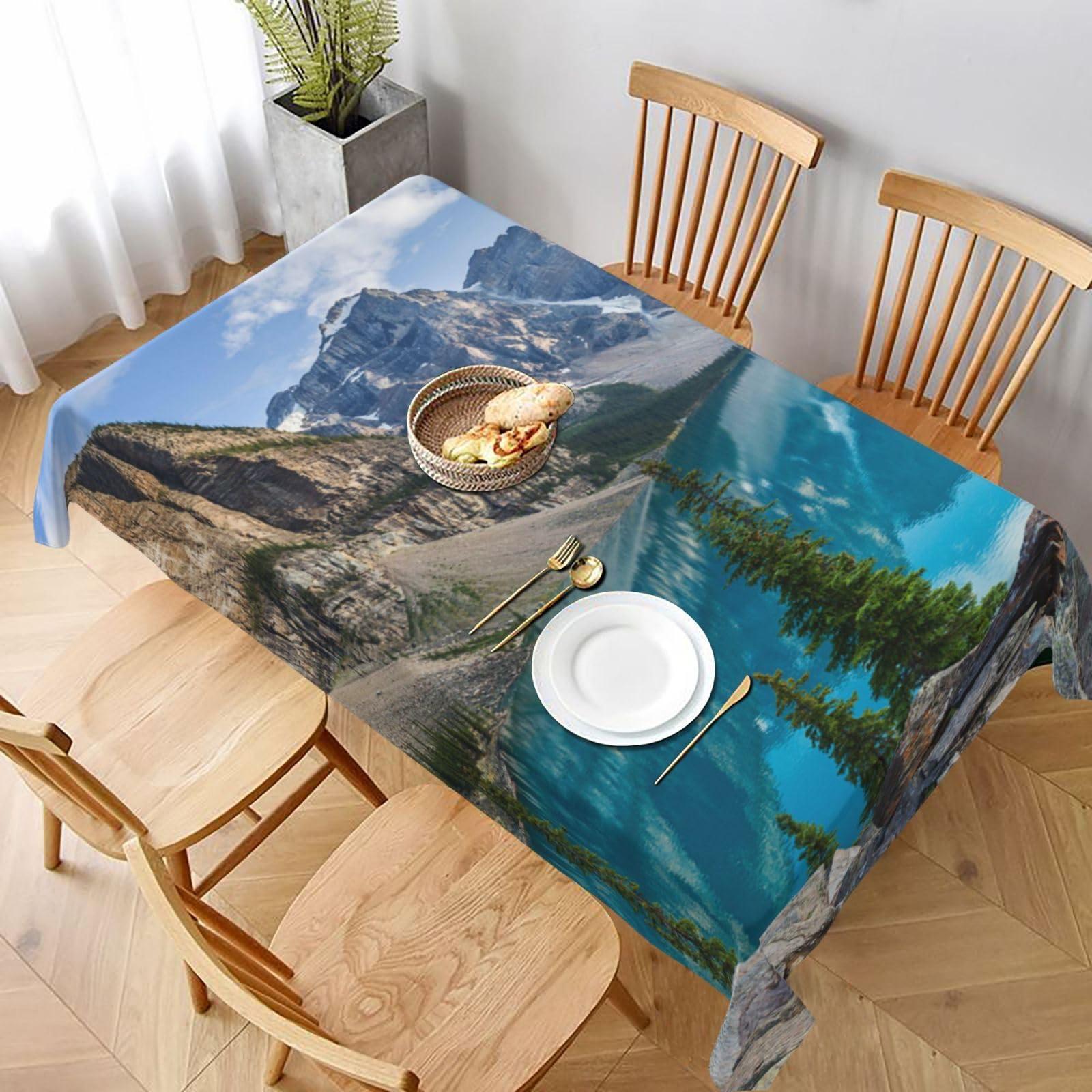BNVSADC Rocky Mountains Printed Rectangle Tablecloth 228x152 CM, Water Resistant Polyester Table Cloth Decorative Fabric Table Covers for Kitchen Dining Table Parties Camping