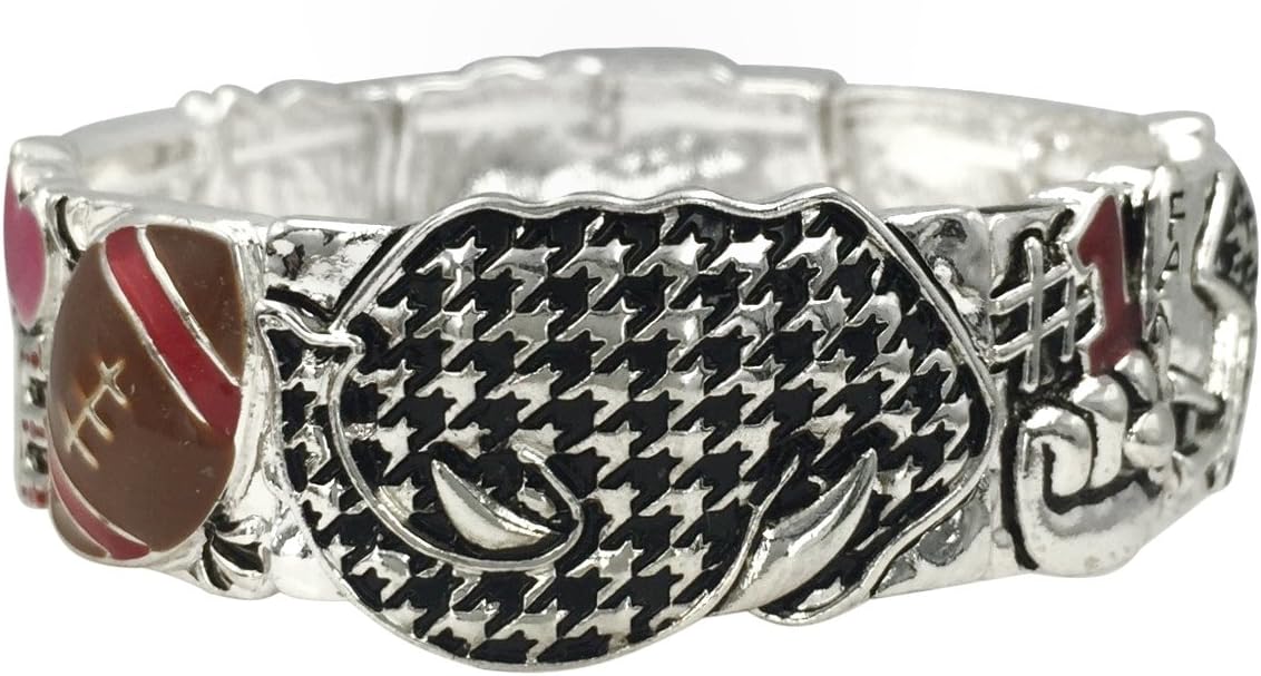 Gypsy Jewels Houndstooth Elephant Love Football Silver Tone Bracelet