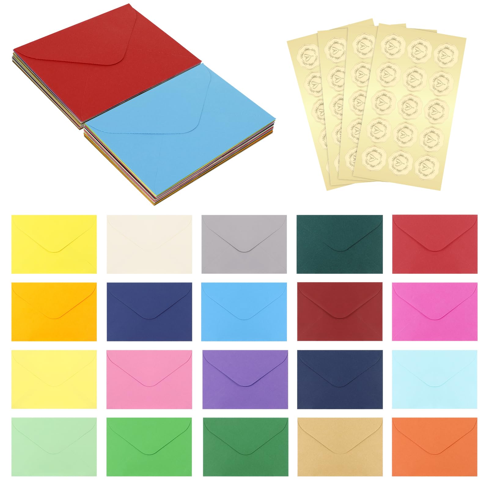 Buste regalo colorate 60 pezzi 20 colori 15,9x10,9 cm con adesivi dorati per nozze compleanni feste