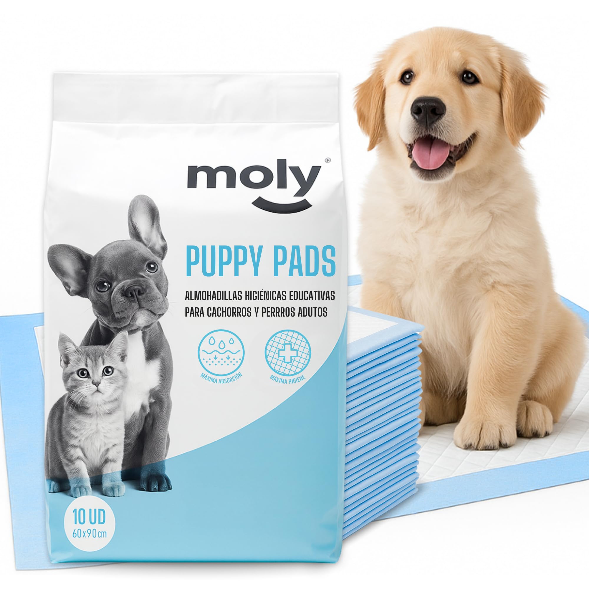MOLY 60 Empapadores para Perros 90 x 60 cm Desechables | X6 Pack 10 Almohadillas Higiénicas de Adiestramiento Desechables para Mascotas | Neutraliza Olor | Rápida Absorción