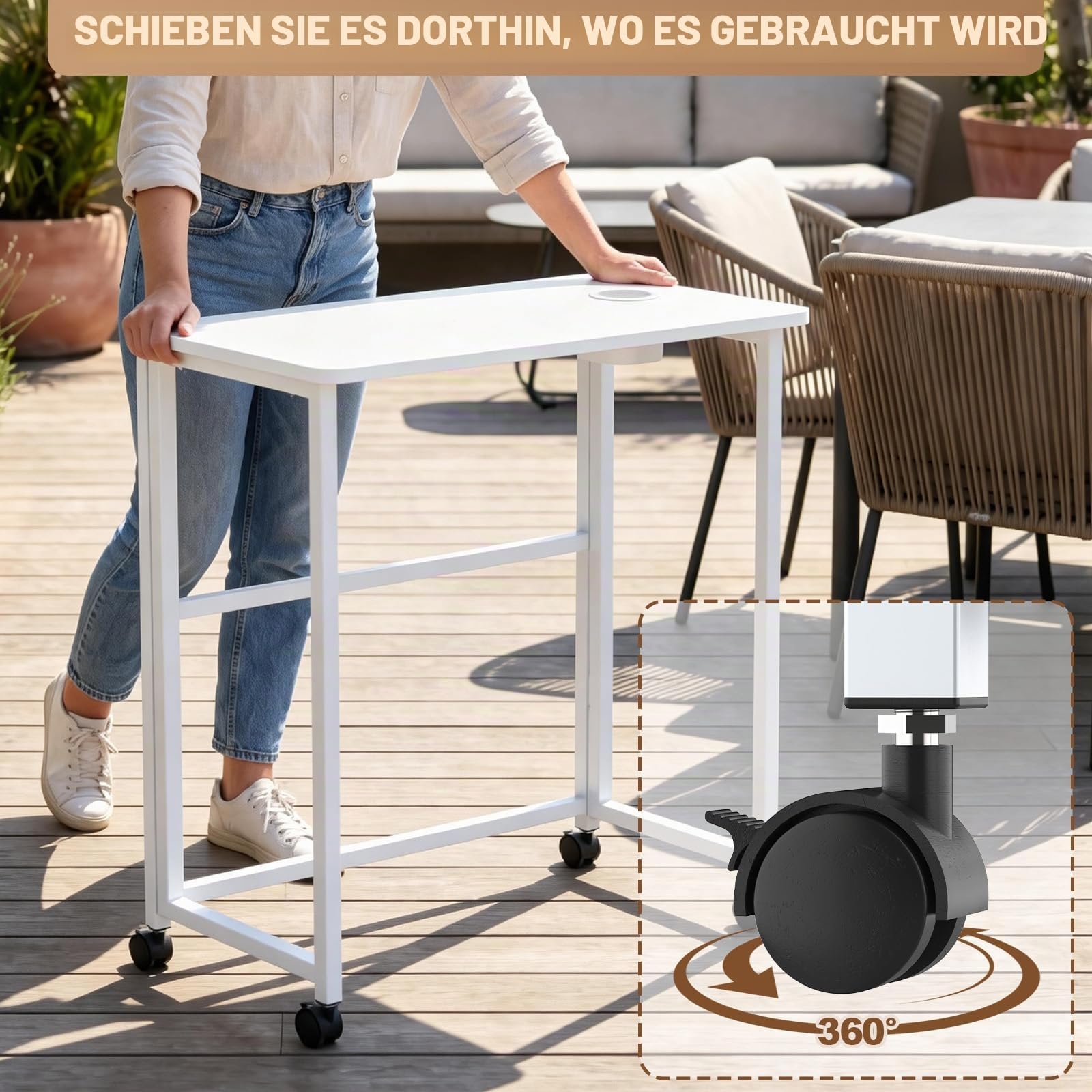 Huracan Klappschreibtisch, Kleiner Schreibtisch Klappbar mit Rollen, Höhenverstellbar 80x40x74 cm, Multifunktionaler Schreibtisch für Home Office, Arbeiten & Hobbys, Ergonomisch, Platzsparend, Weiß