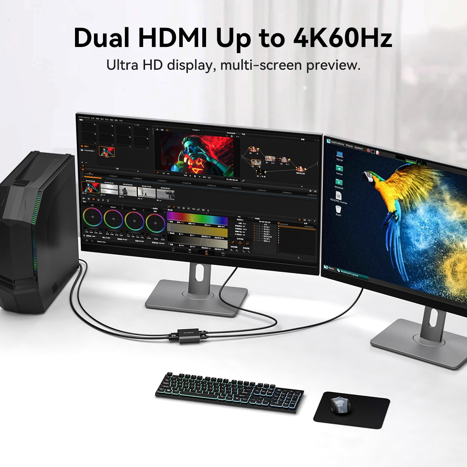 Displayport zu Dual HDMI Adapter 1 in 2 Out Dual 4K60Hz Extend/Copy DP 1.2 zu 2 HDMI Splitter für Zwei Monitore Support SST/MST Modus (MacOS Unterstützt Nur Den SST-Modus)