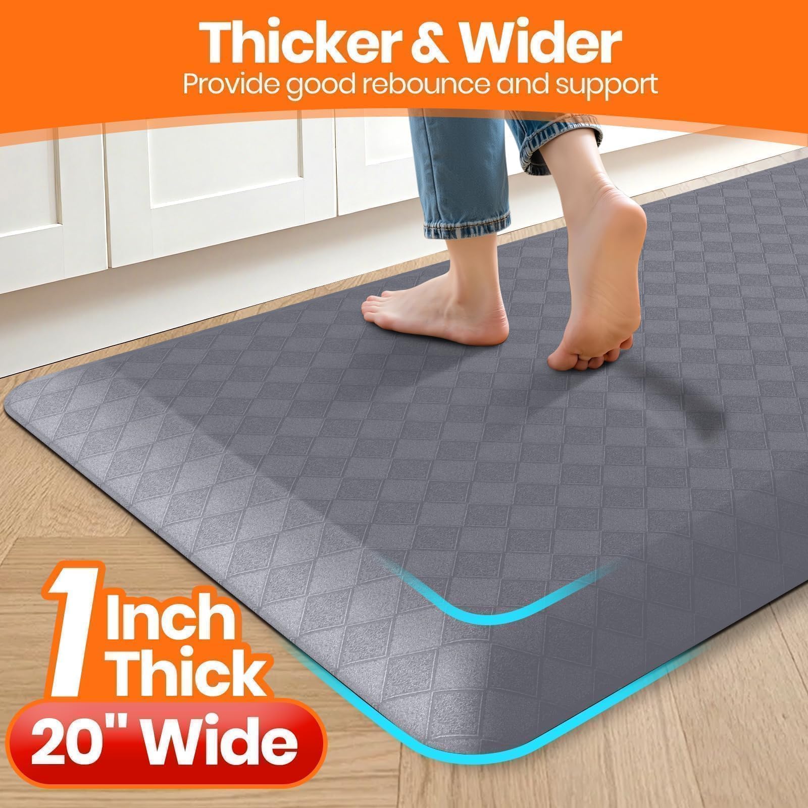 1" Thick Kitchen Mats for Floor, Water Resistant Floor Rug,Grey/72" x 20" — Amazon image 2