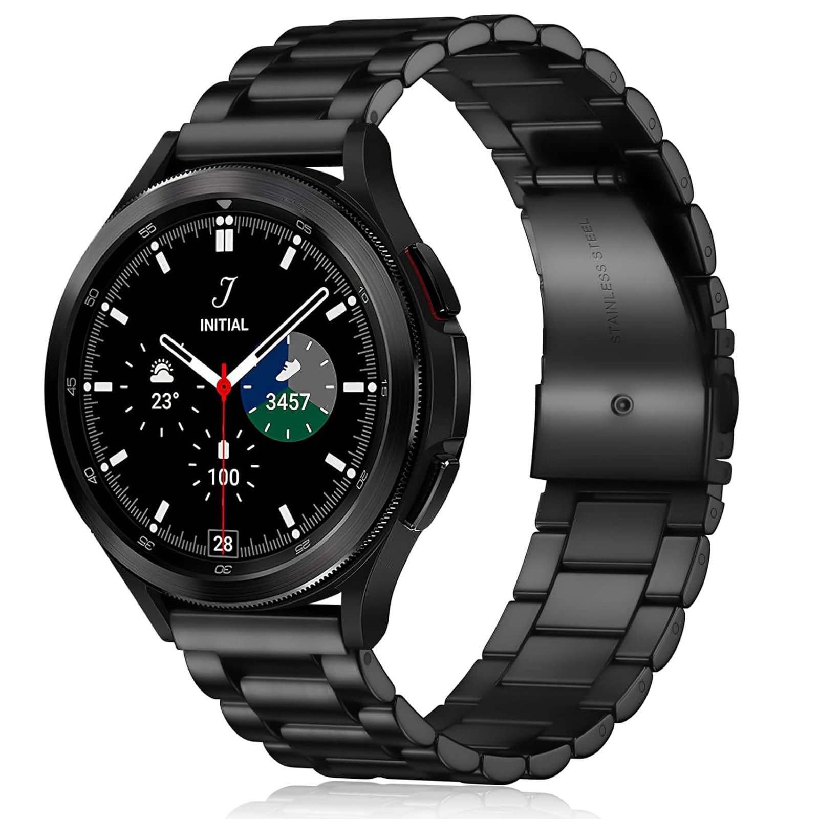 Nelumbo Quick Release Metal Chain Watch Bands,22MM Solid Stainless Steel Business Bracelet Strap for Samsung Gear S3/Galaxy Watch 46mm(2019)/Galaxy Watch 3 45mm (Black, 22)