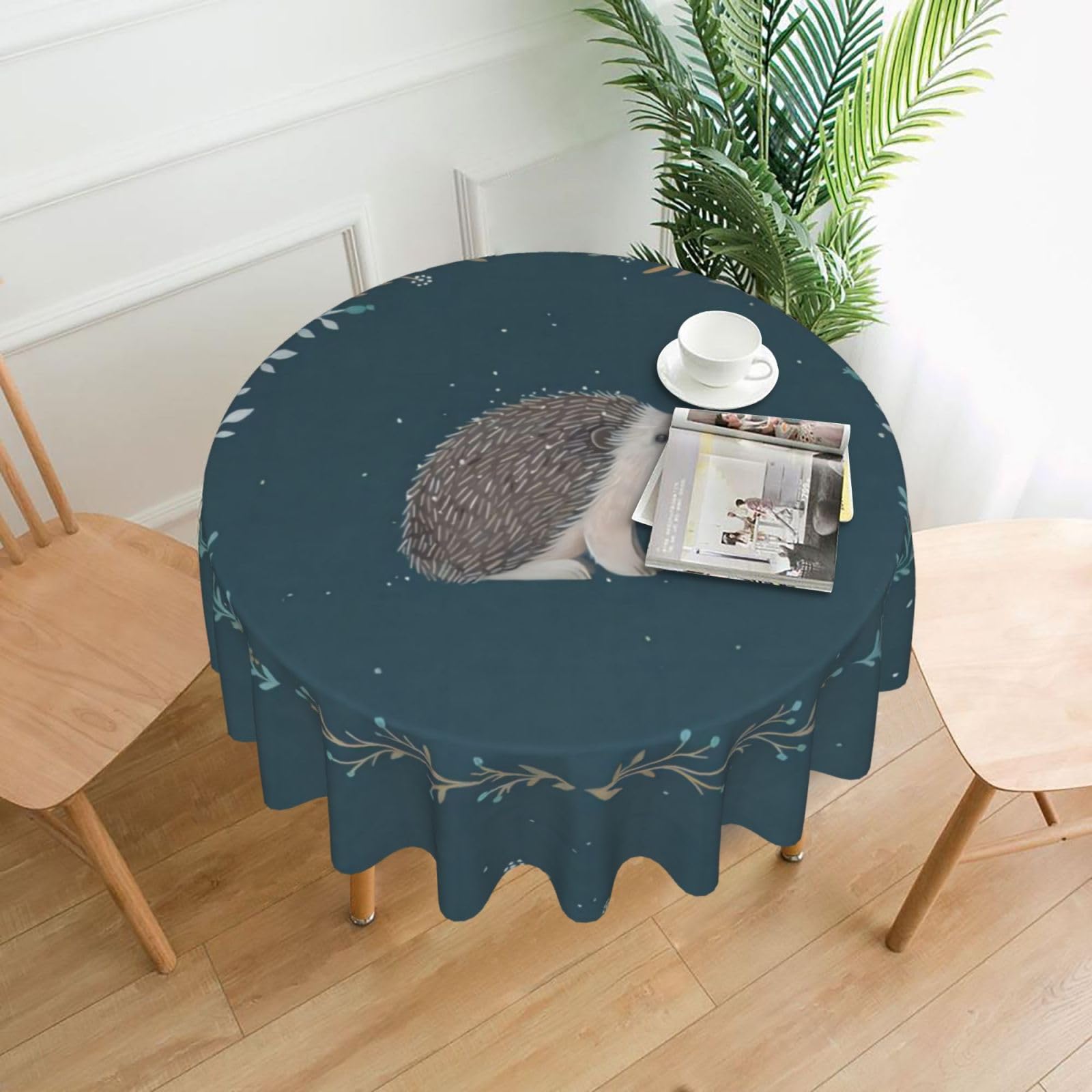 Whjssf Black Cute Little Hedgehog Prints Round Decorative Tablecloth 60In - High-Grade Polyester Table Throw For Dining & Outdoor Parties