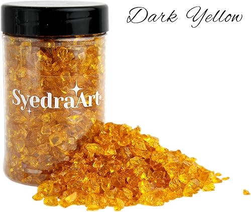 Miniatura 51 de Syedra - Juego de 3 piezas de vidrio triturado para manualidades, arte de resina, piezas de espejo de color triturado, 1 libra (amarillo)