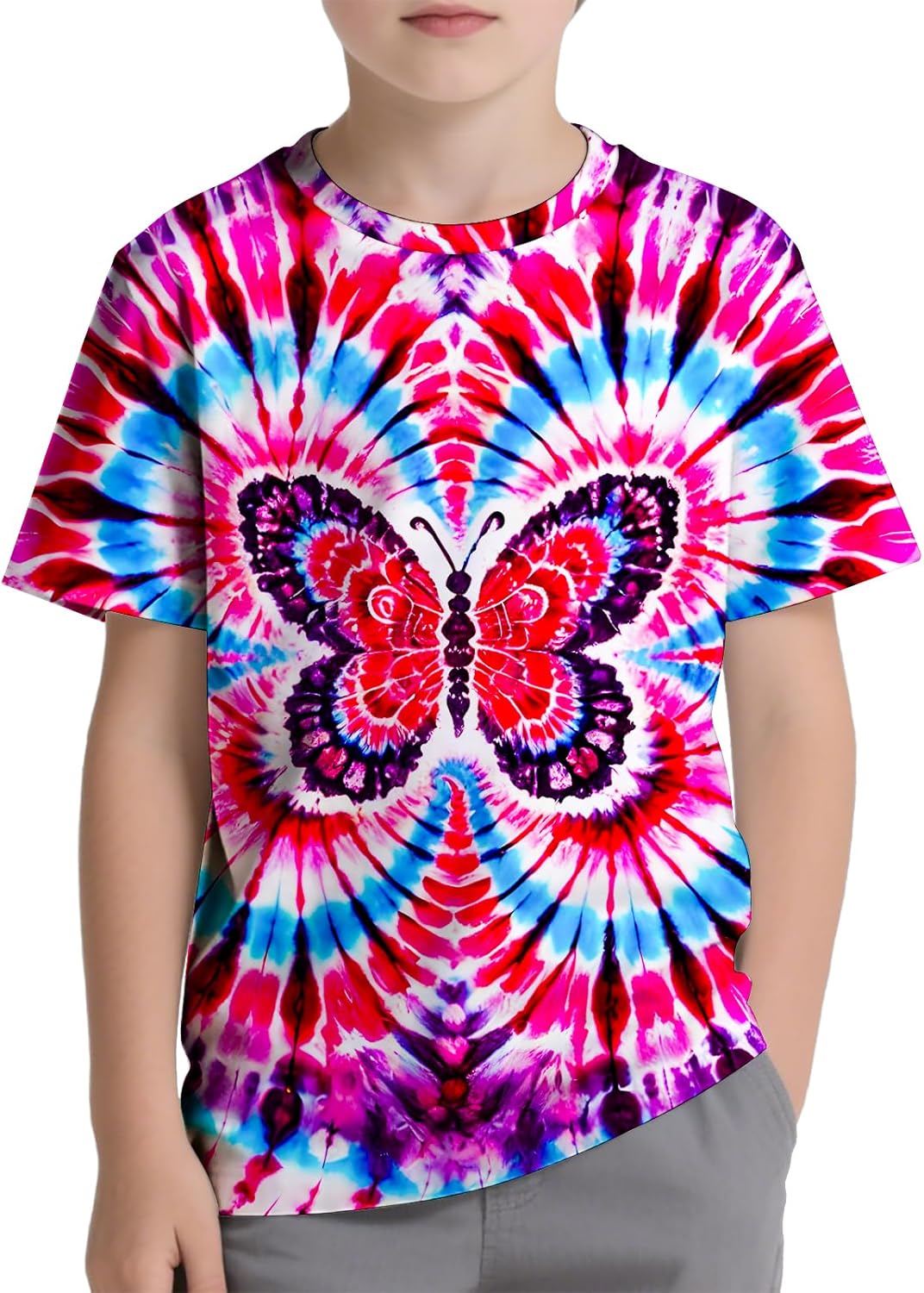 Kids Tie Dye Shirt Size 6-18 Children Hippies Senior Short Sleeve Tees Tie-Dye T Shirt for Boys Girls