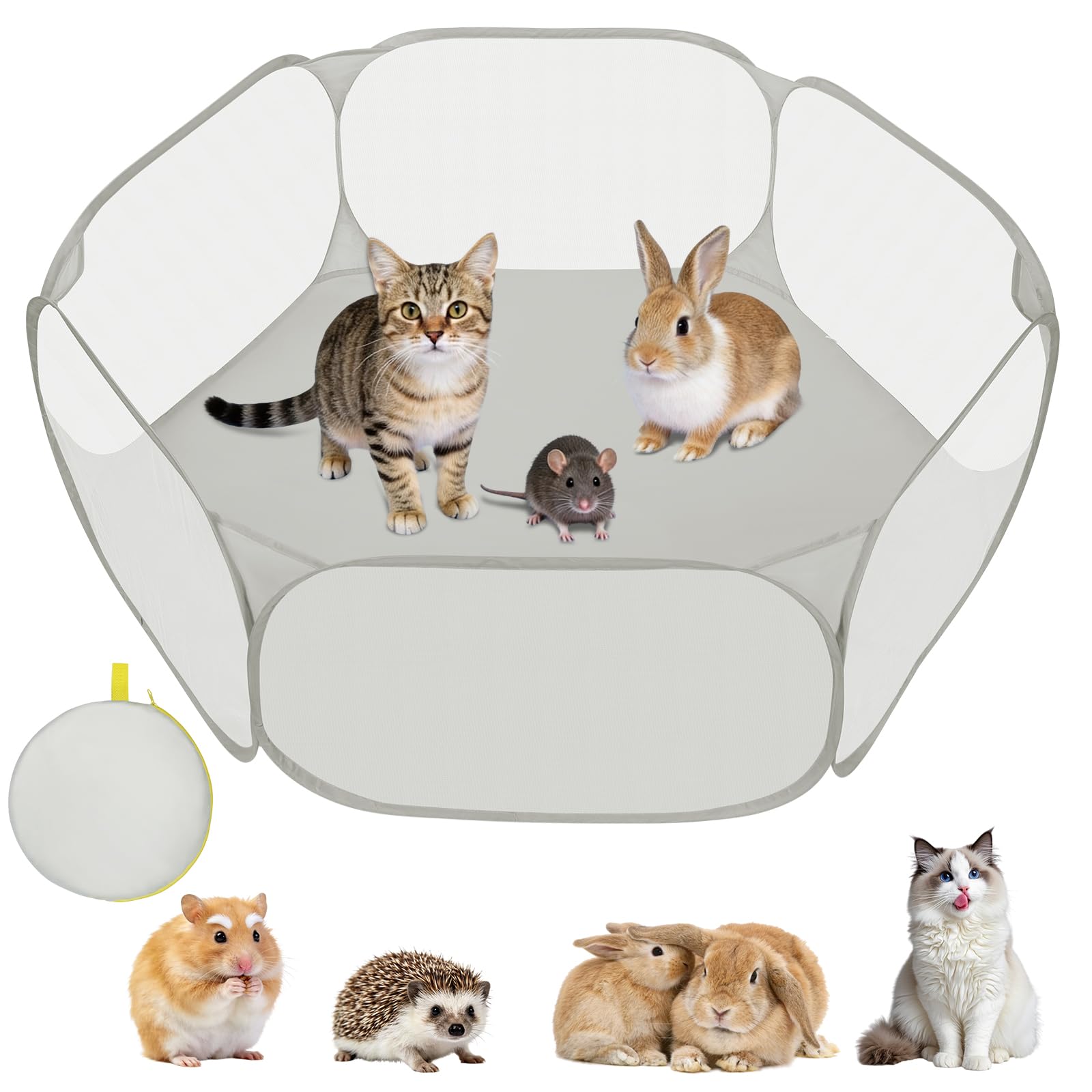 Aomig Small Dog Park, Small Animal Cage for Small Dogs, Small Dog Park for Guinea Pigs Rabbits Hamsters Cats Dogs, Grey