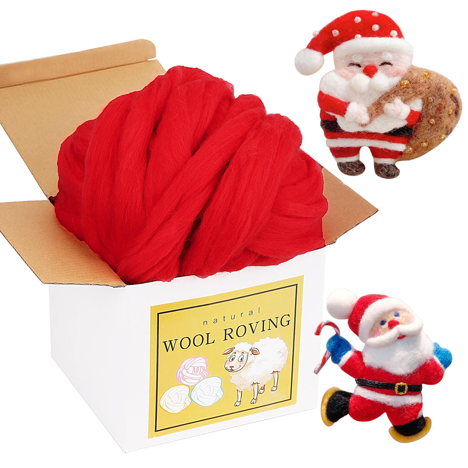 QMNNMA Wool Roving Bulk, 8.82oz Needle Felting Wool-Red
