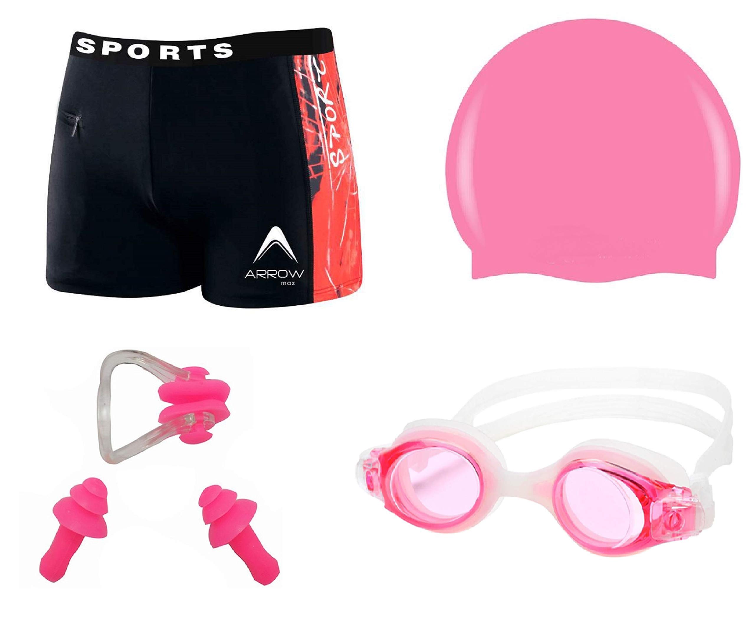 Golden Girl Swimming Kit for Boy Kids with Swimming Shorts Silicone Swimming Cap Anti Fog Swimming Goggles 2 Pc Ear Plugs and 1 Nose Clip Combo (8-9 Years, Pink) (B07V3J866N) Amazon Price History, Amazon Price Tracker